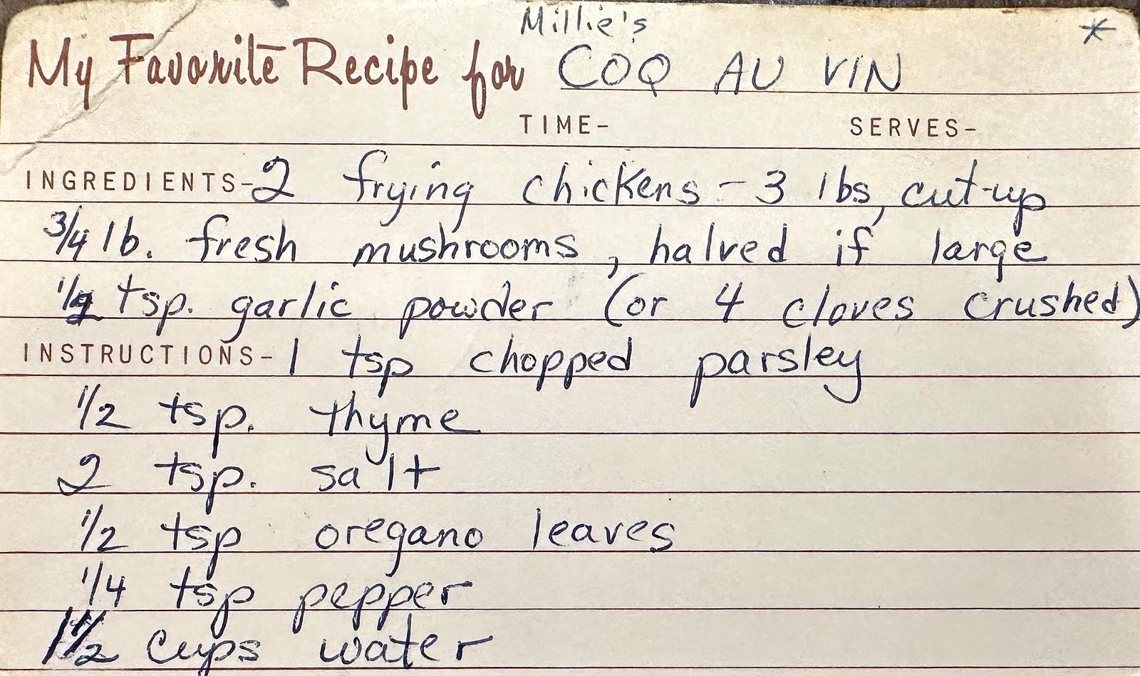 Original handwritten family recipe card
